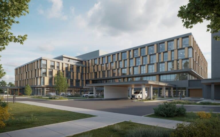 Modular hospital building designed for institutional healthcare use in Canada