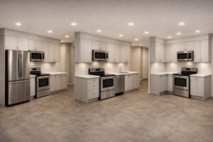 Modular kitchen systems designed for multi-unit residential developments.