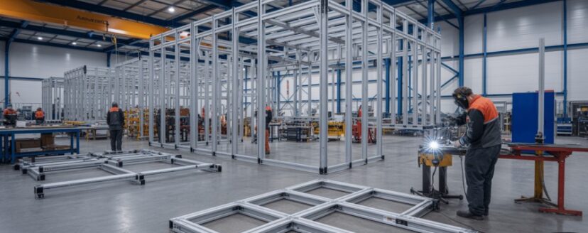 Modular manufacturing and fabrication facility producing steel-framed building modules
