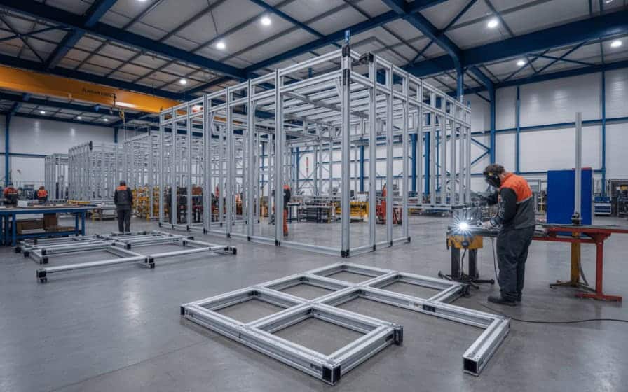 Modular manufacturing and fabrication facility producing steel-framed building modules